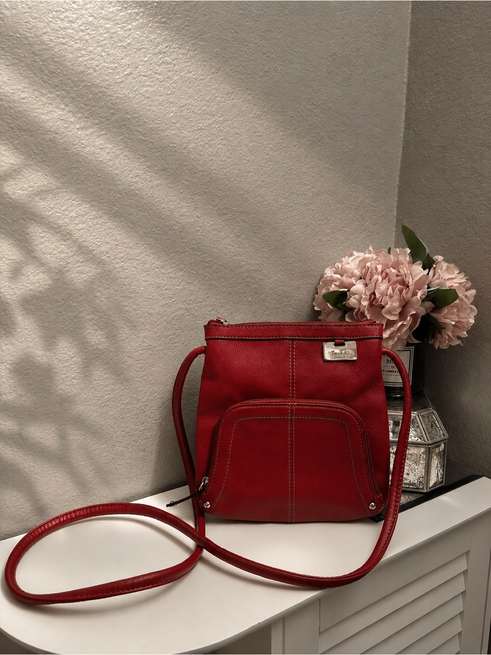 Tignanello Red Genuine Leather Crossbody Bag